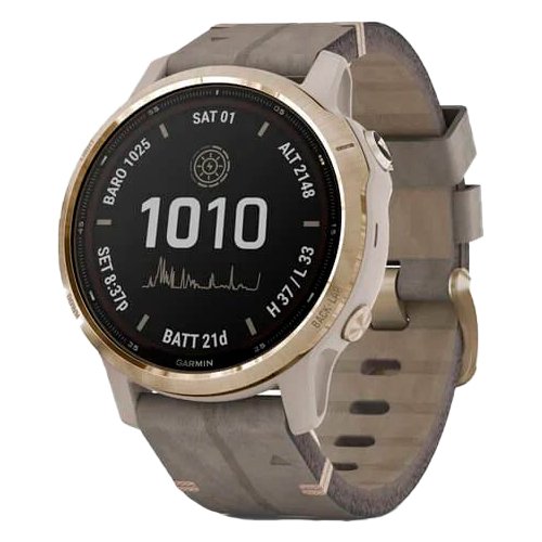 Часы для спорта Garmin Fenix 6S Pro Solar Light Gold Shale Grey Suede