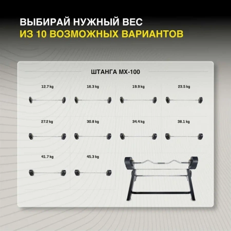 Штанга наборная MX Select MX-100, вес 12.7-45.3 кг