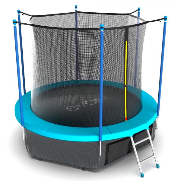 Батут Evo Jump Internal 12ft (Wave). Батут с внутренней сеткой и лестницей, диаметр 12ft (морская волна) + нижняя сеть