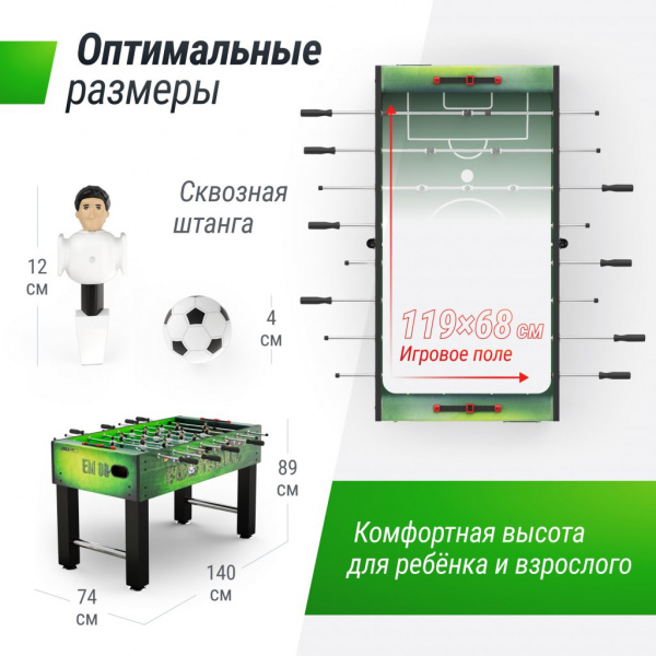 Игровой стол Unix Line Футбол - Кикер (140х74 cм) Green